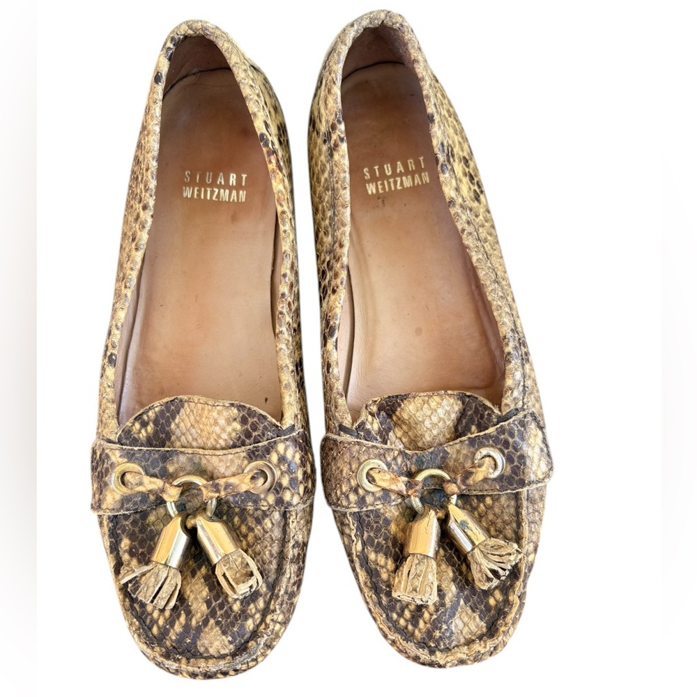Stuart Weitzman Mocarena Snakeskin Print Leather Tassel Moccasin Loafers SZ 6